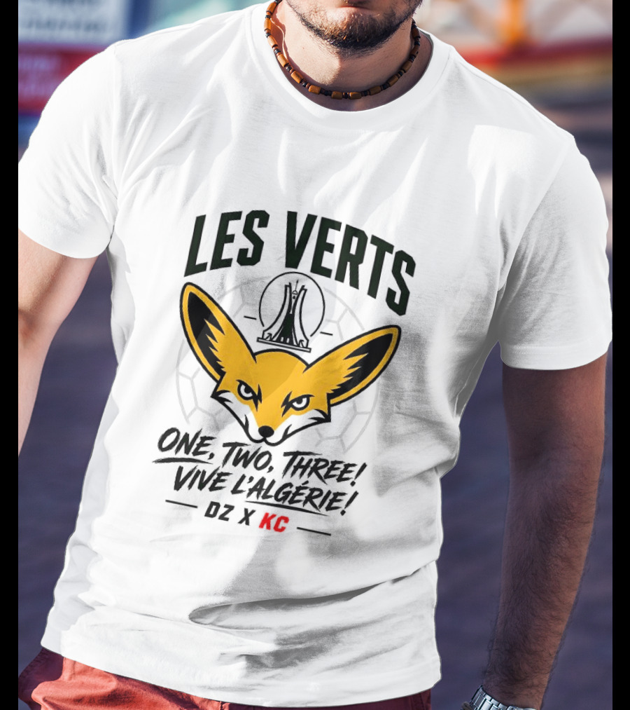 Les Verts One Two Three Vive L'Algérie DZ X KC Fennec Fox Soccer T-Shirt