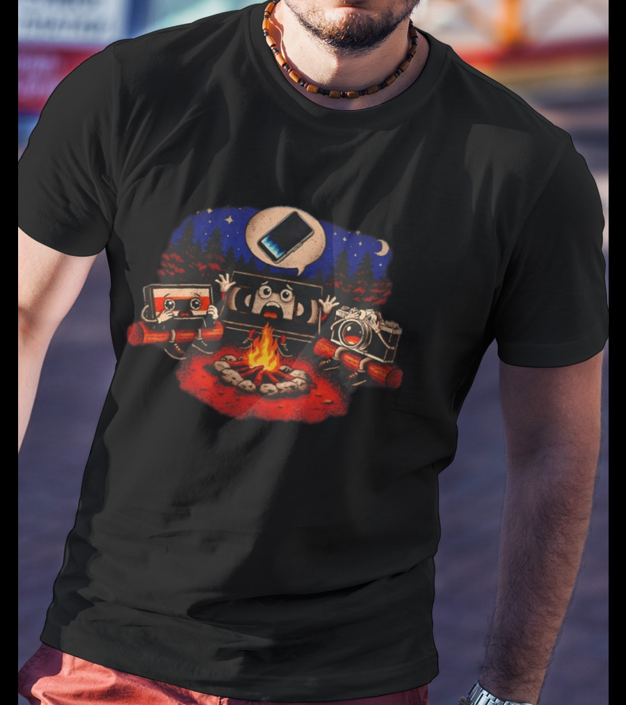 Analog Friends Tape Camera TV Scary Campfire Smartphone Story Night T-Shirt