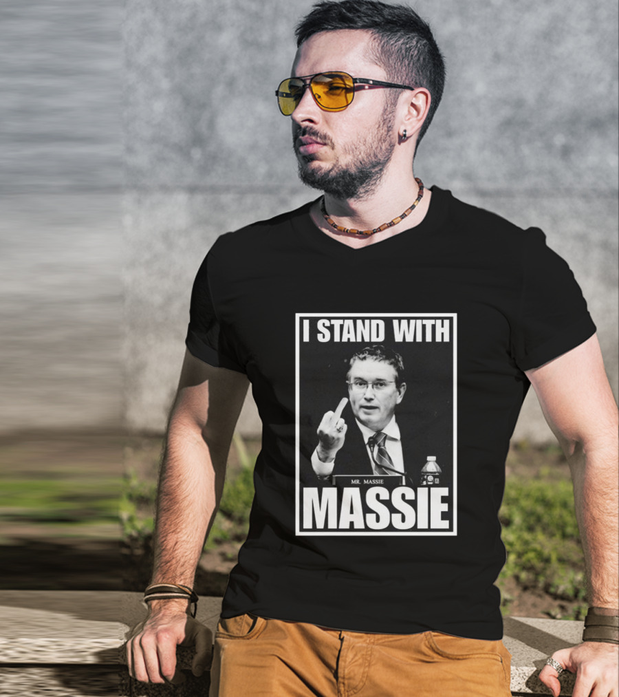 I Stand With Mr. Massie White Bold Text Black T-Shirt