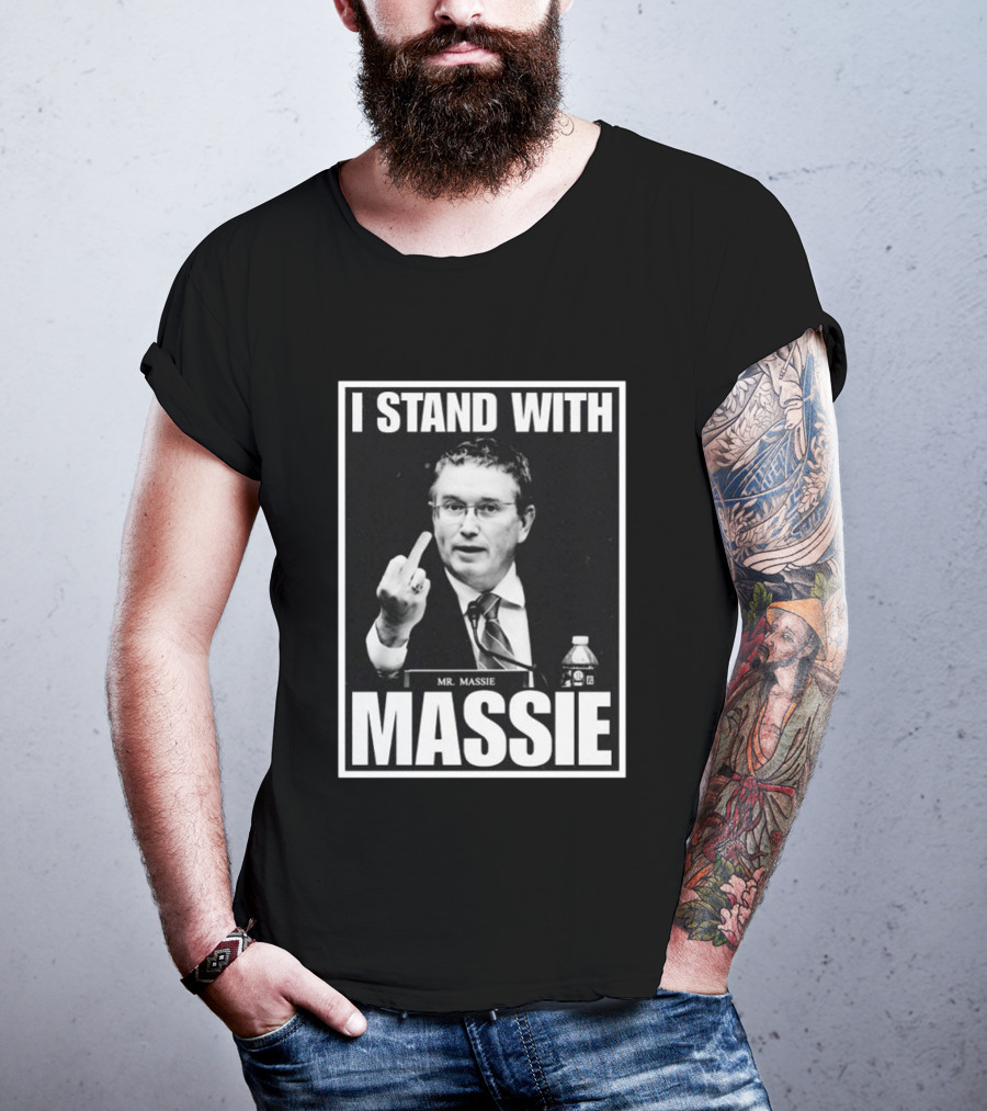 I Stand With Mr. Massie White Bold Text Black T-Shirt