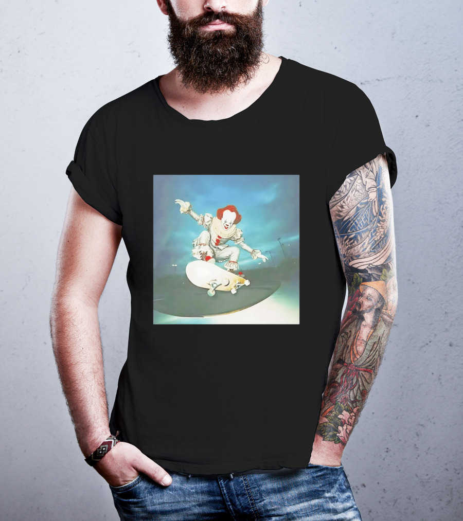 Pennywise Skateboard Night Scene Iconic Clown Performing Skateboarding Trick T-Shirt
