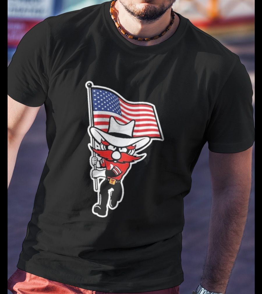 Raider Red American Flag Cowboy Cartoon Running T-Shirt