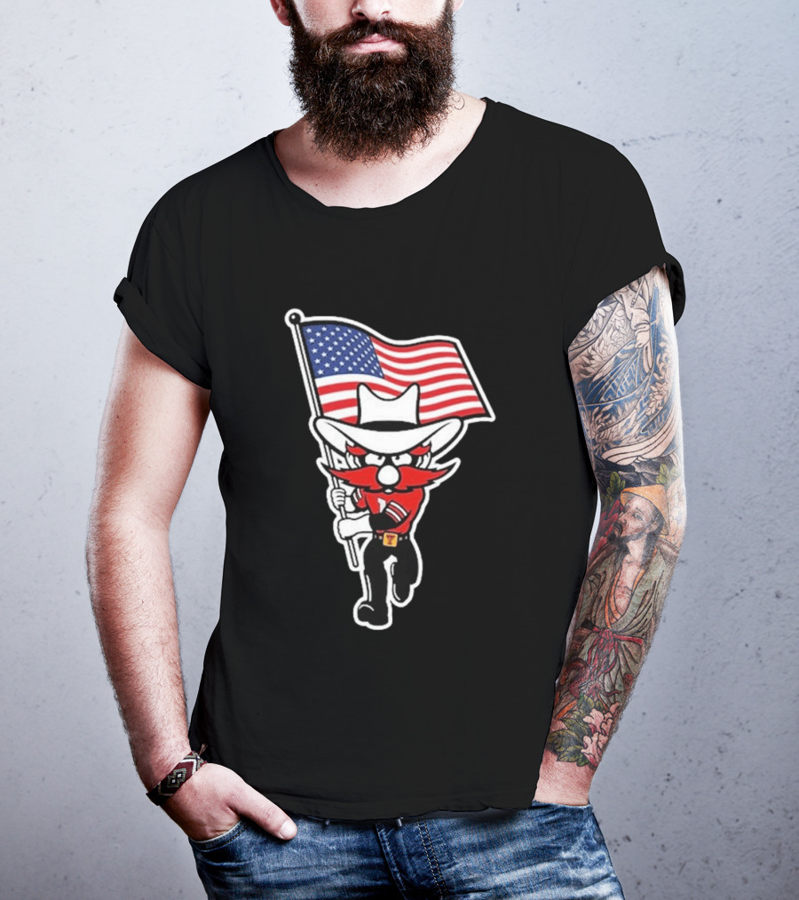 Raider Red American Flag Cowboy Cartoon Running T-Shirt