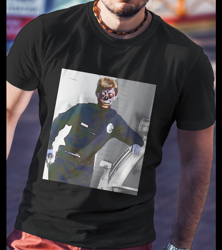 Skeleton Alien Cop They Live 80s Movie Police T-Shirt