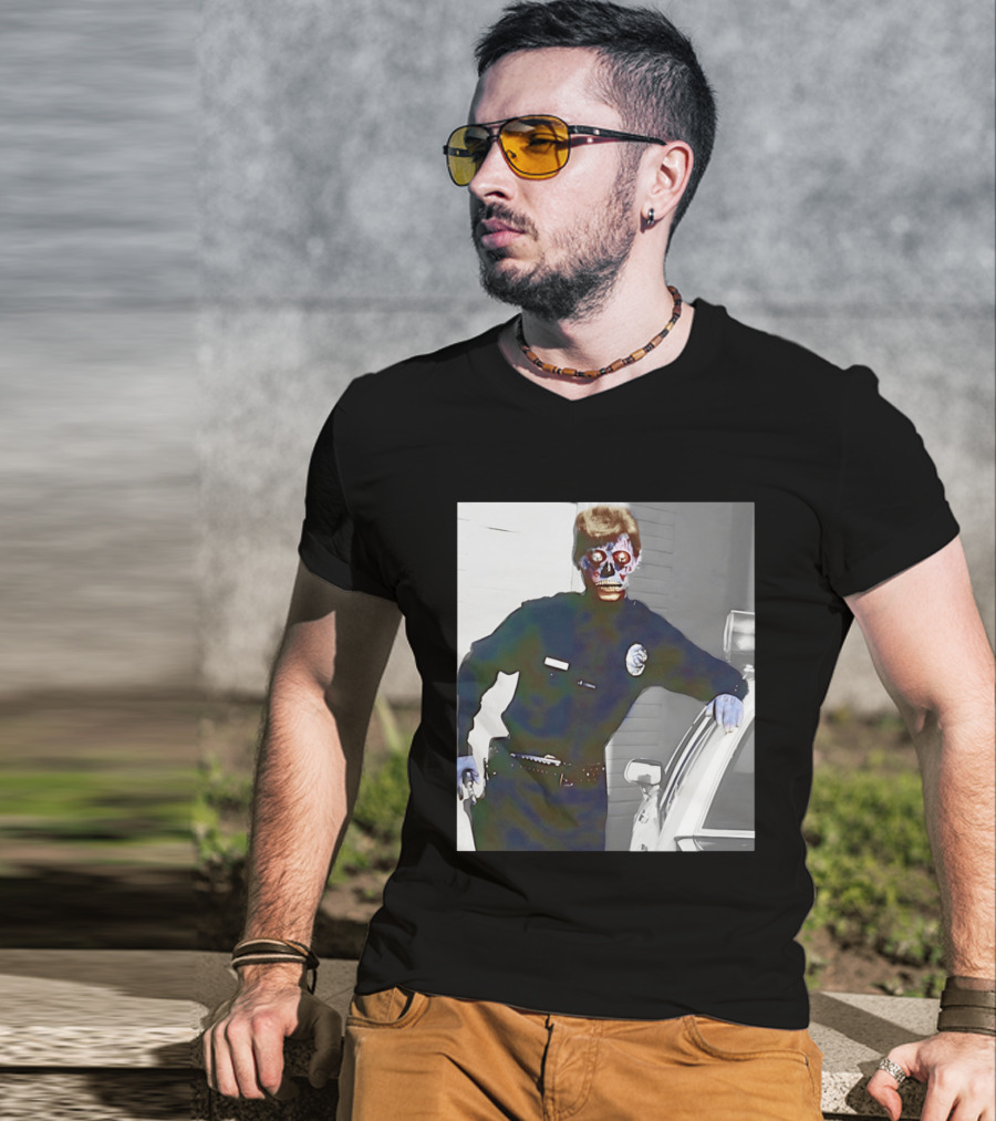 Skeleton Alien Cop They Live 80s Movie Police T-Shirt
