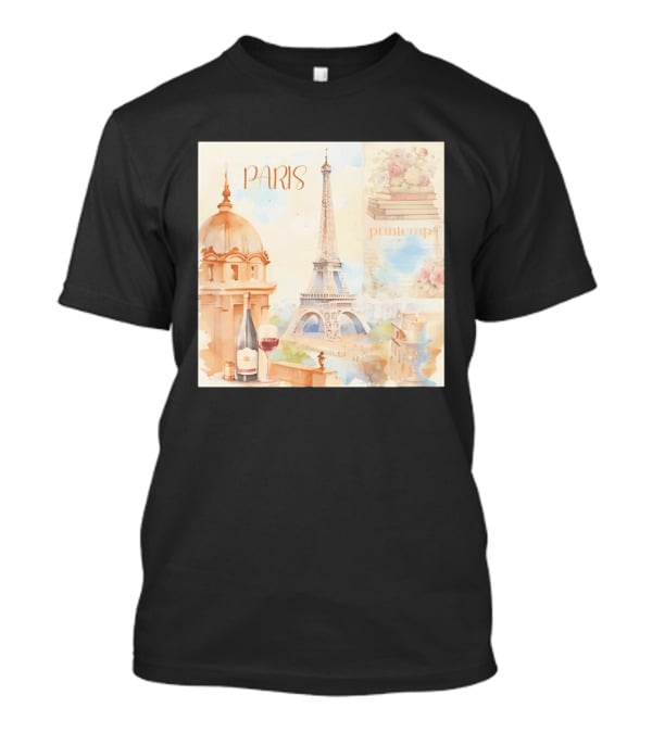Paris Printemps Eiffel Tower Wine Flowers Books T-Shirt