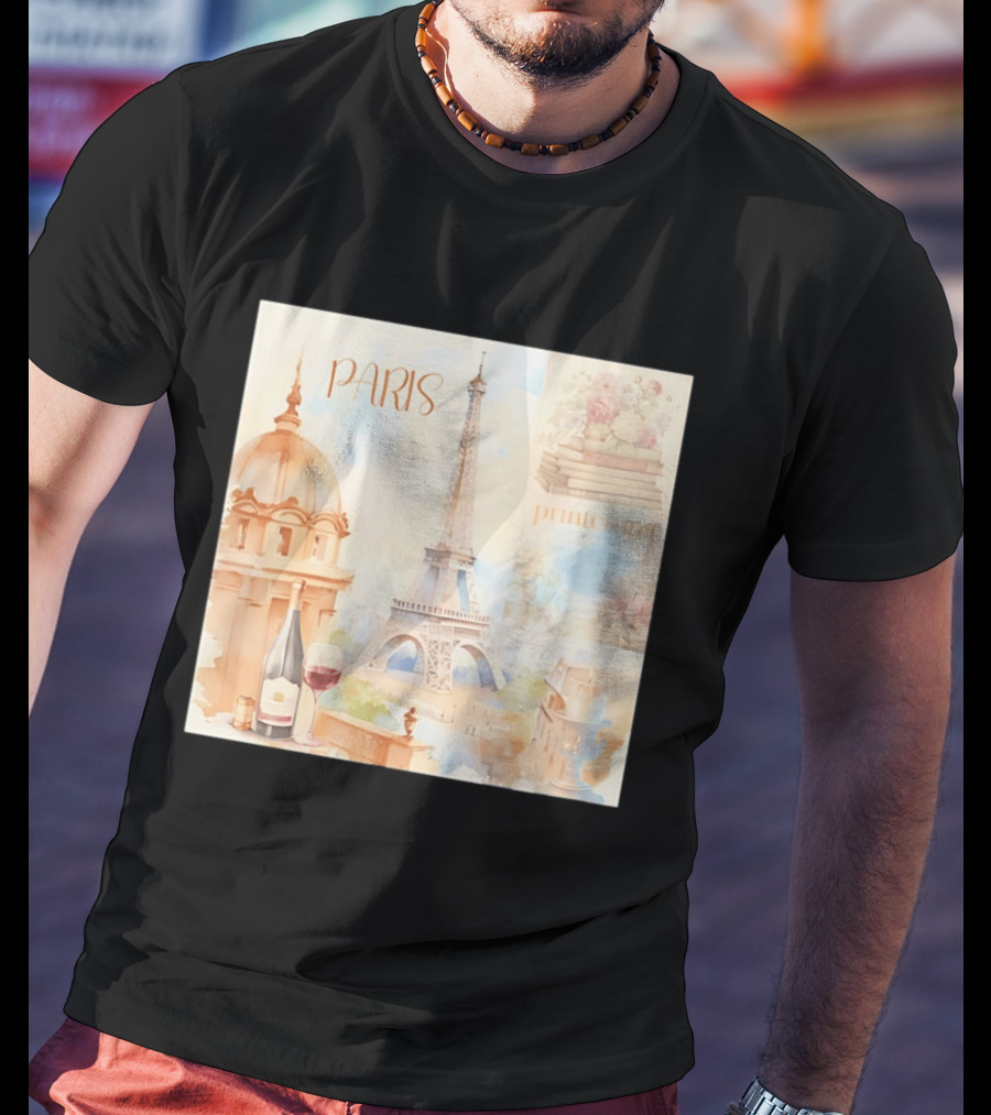 Paris Printemps Eiffel Tower Wine Flowers Books T-Shirt