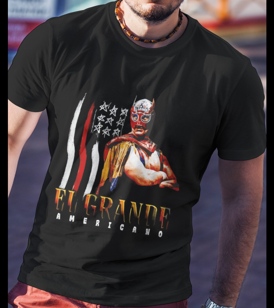 El Grande Americano WWE Flag Grunge Luchador Wrestler Mask Mexican T-Shirt