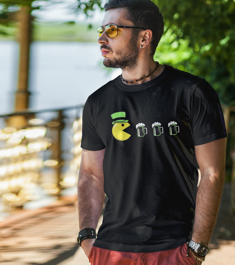 St Pacman's Day St Patrick's Day Beer And Classic Video Game Celebration T-Shirt