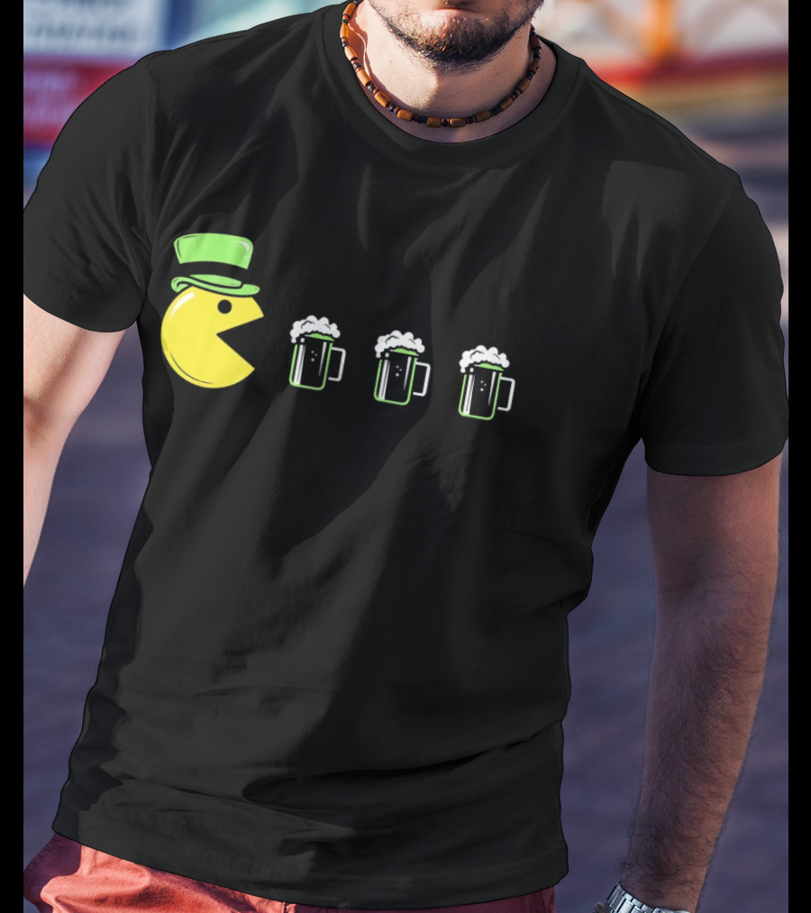 St Pacman's Day St Patrick's Day Beer And Classic Video Game Celebration T-Shirt
