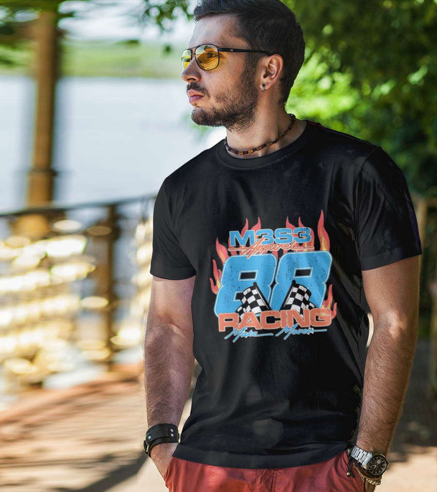 M3S3 Apparel 88 Racing Make Moves Racing Flames Checkered Flags T-Shirt