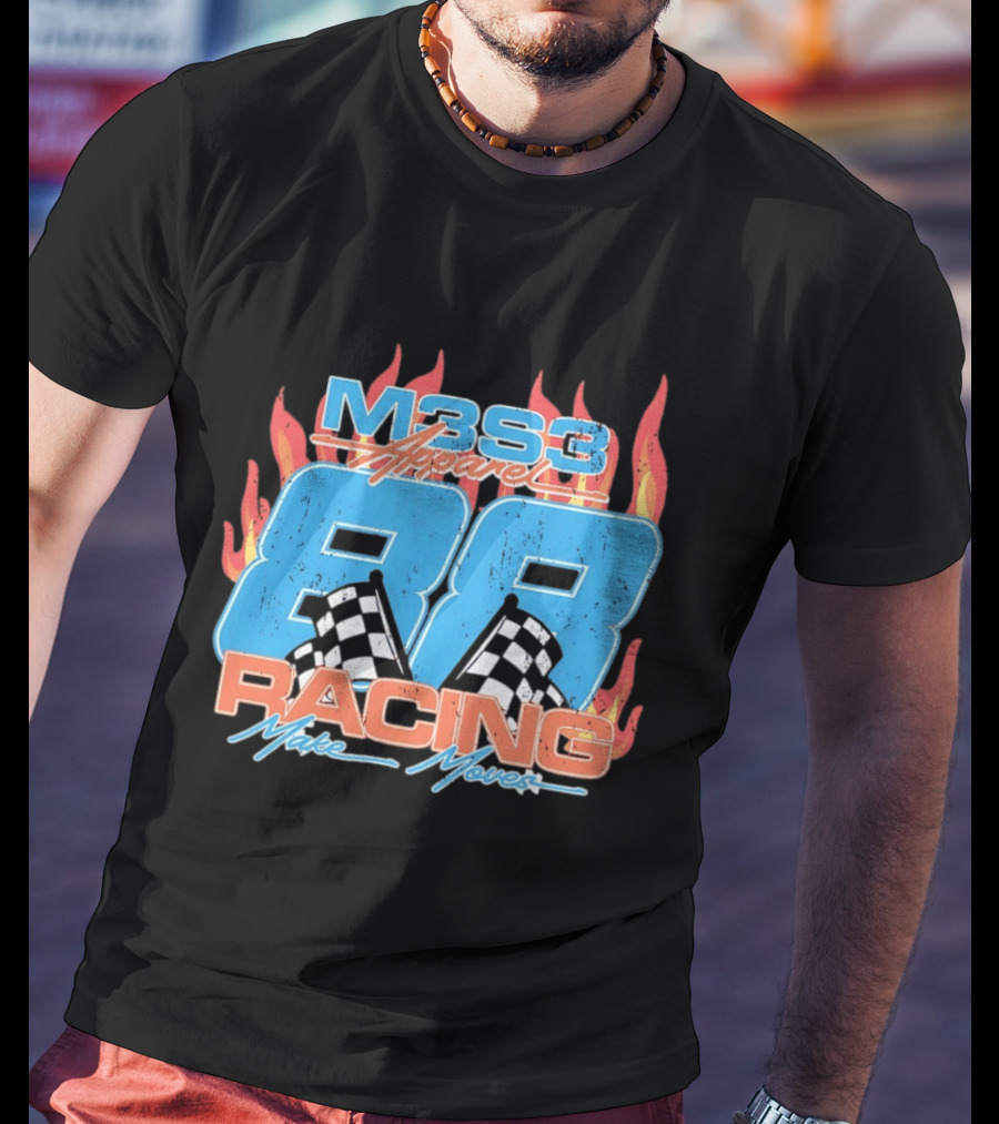 M3S3 Apparel 88 Racing Make Moves Racing Flames Checkered Flags T-Shirt
