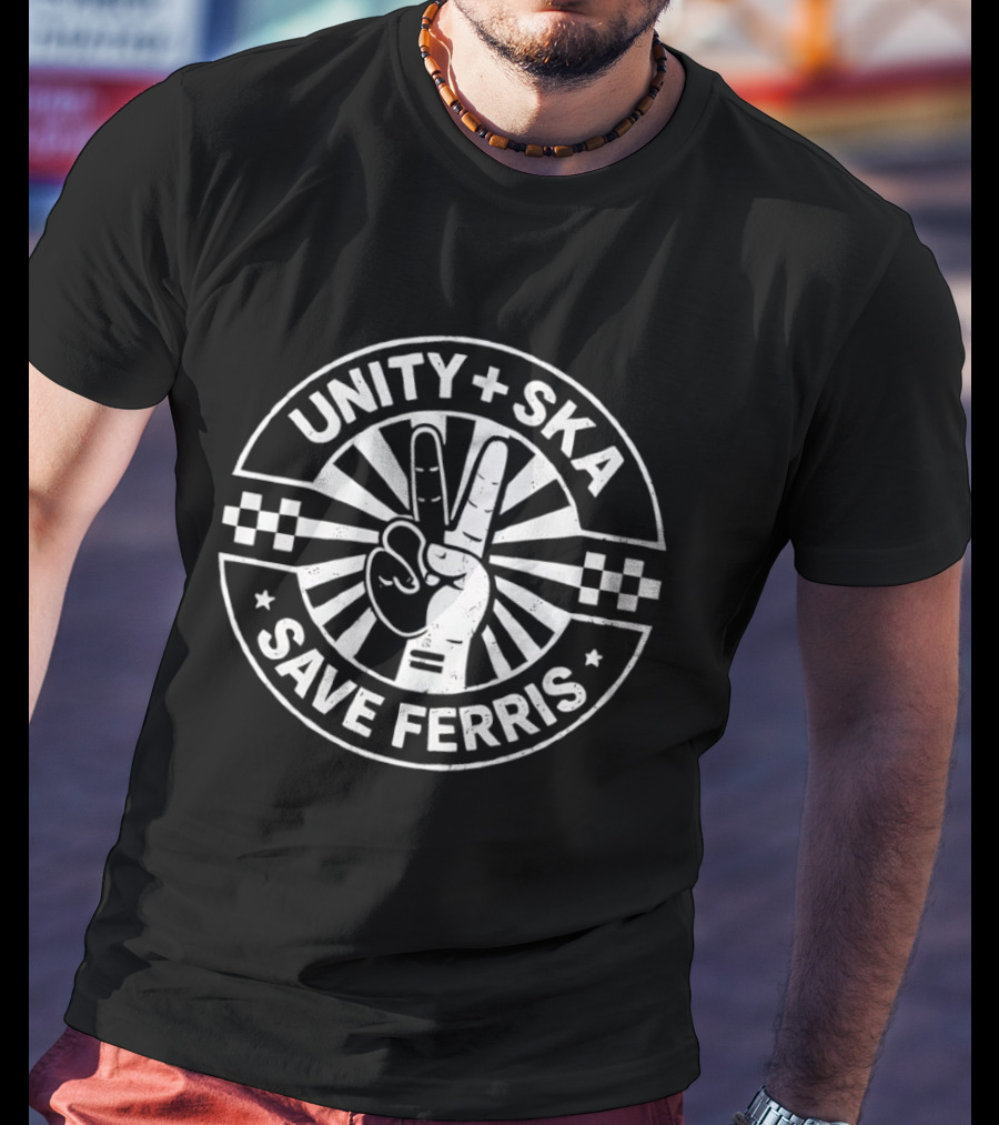 Unity Ska Save Ferris Peace Sign Checkerboard T-Shirt