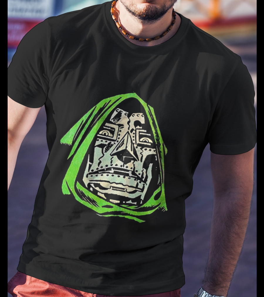 Victor Von Doom Dr Doom Comic Face Drawing Green Hood T-Shirt
