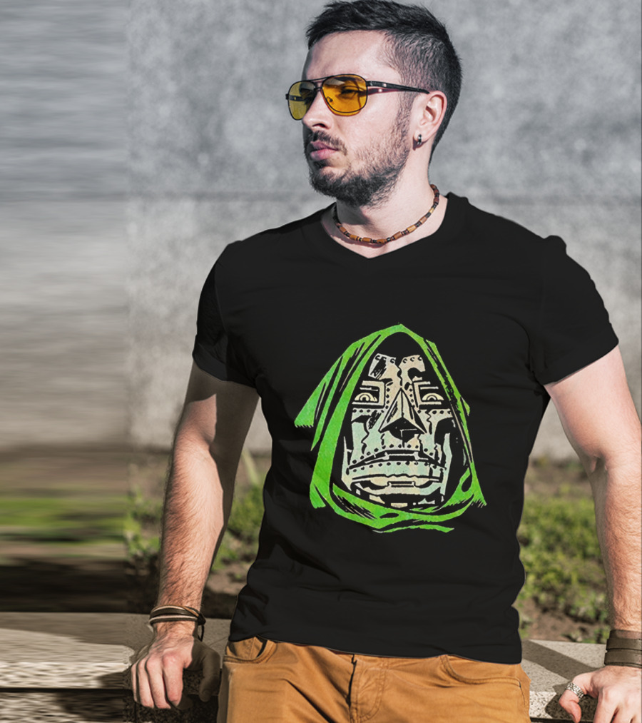 Victor Von Doom Dr Doom Comic Face Drawing Green Hood T-Shirt
