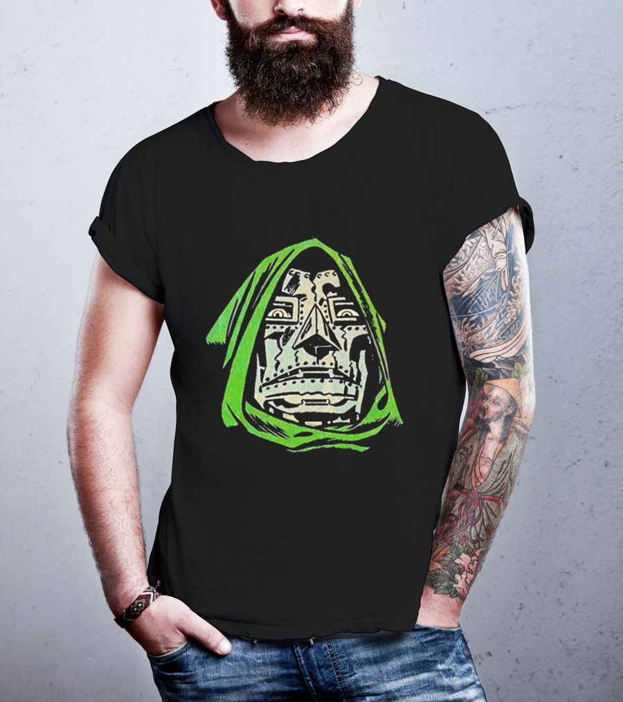 Victor Von Doom Dr Doom Comic Face Drawing Green Hood T-Shirt