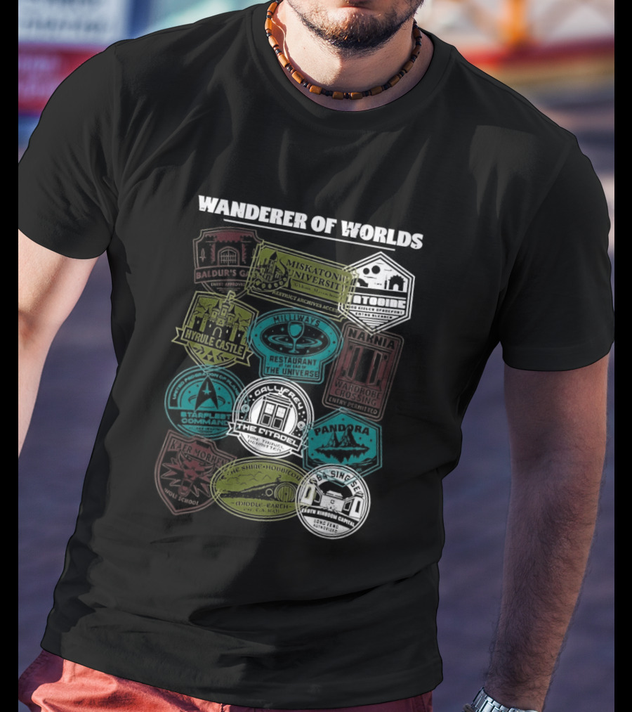 Wanderer Of Worlds Travelers Interdimensional Passport Stamps Portal Adventures T-Shirt