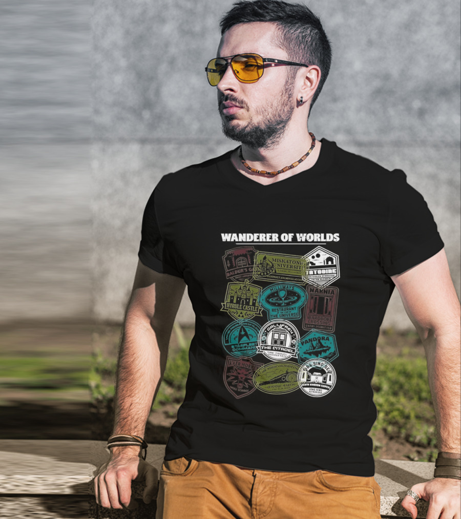 Wanderer Of Worlds Travelers Interdimensional Passport Stamps Portal Adventures T-Shirt