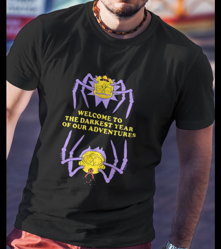 Welcome To The Darkest Year Of Our Adventures Purple And Yellow Cartoon Creatures T-Shirt