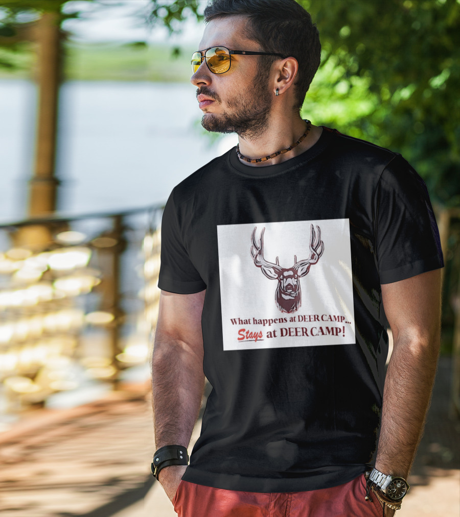 What Happens At Deer Camp Stays At Deer Camp Deer Head T-Shirt