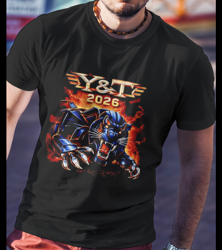 Y&T 2026 Black Tiger Roaring Fiery Beast T-Shirt
