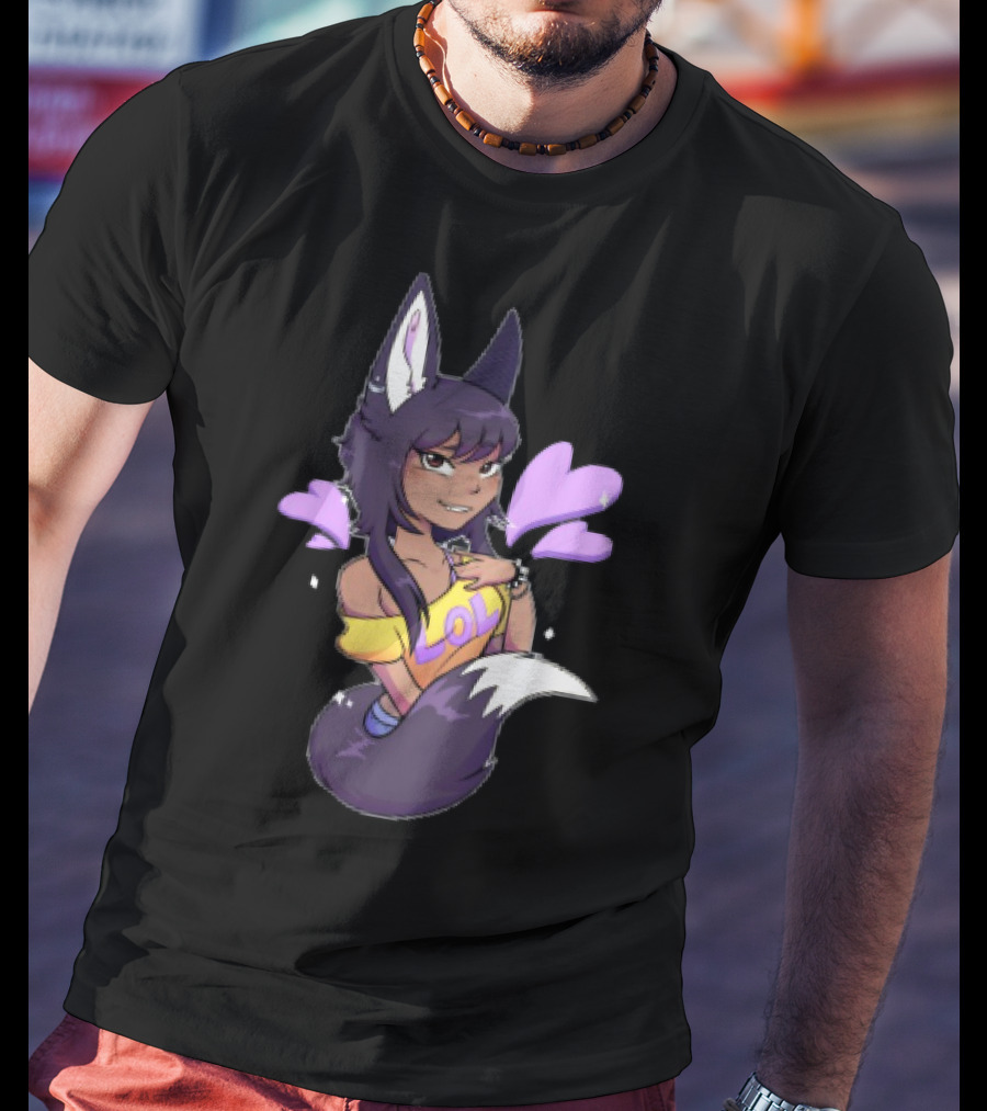 SaraWolf Wolf Girl Lover LOL Purple Hearts Playful Vibes T-Shirt