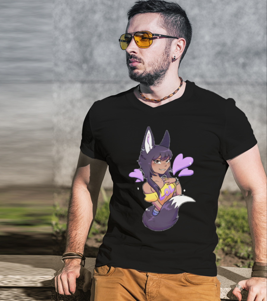 SaraWolf Wolf Girl Lover LOL Purple Hearts Playful Vibes T-Shirt