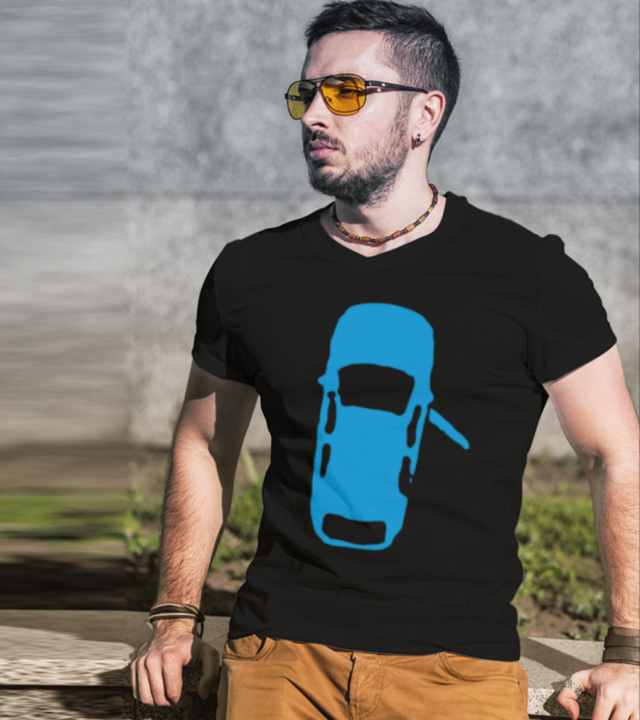 Door Ajar Blue Car Overhead Angle Vintage Style T-Shirt