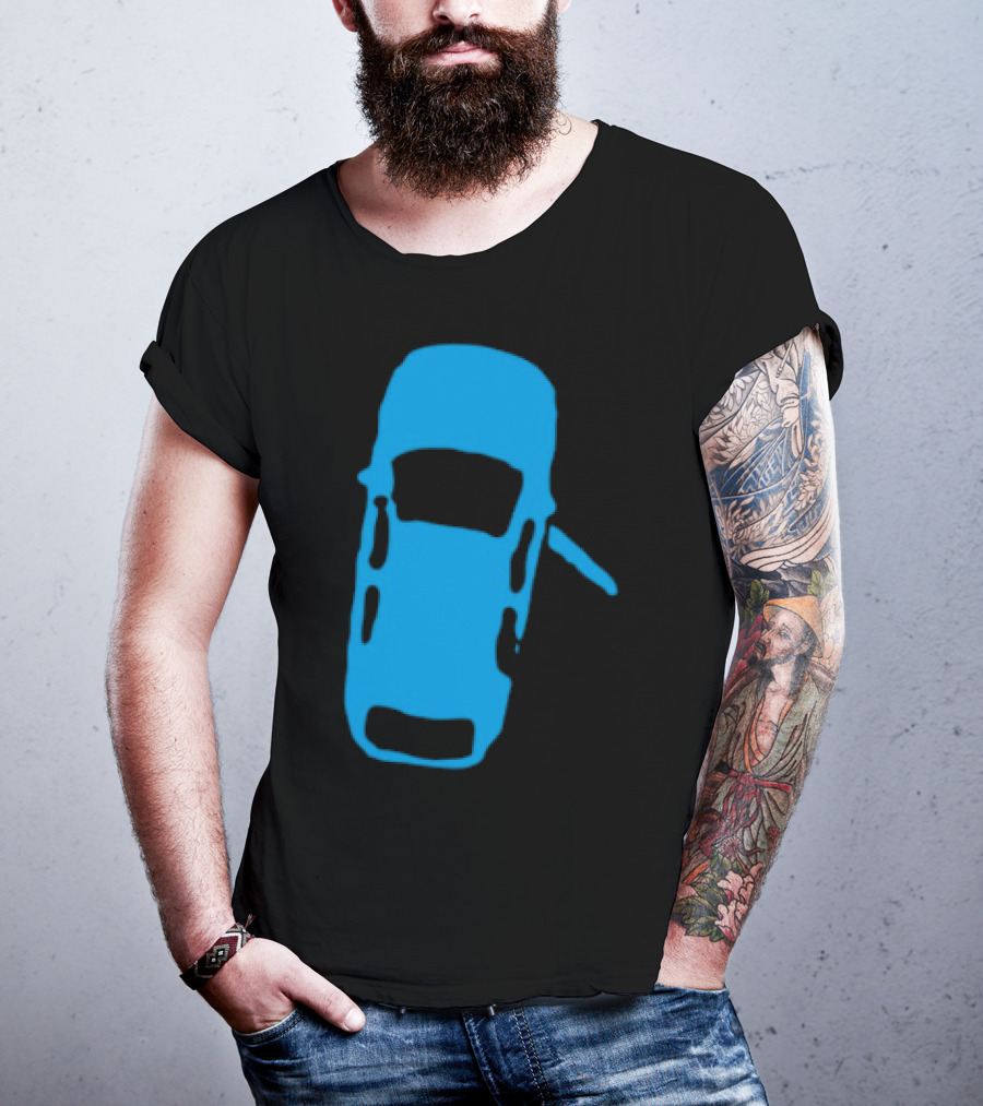 Door Ajar Blue Car Overhead Angle Vintage Style T-Shirt