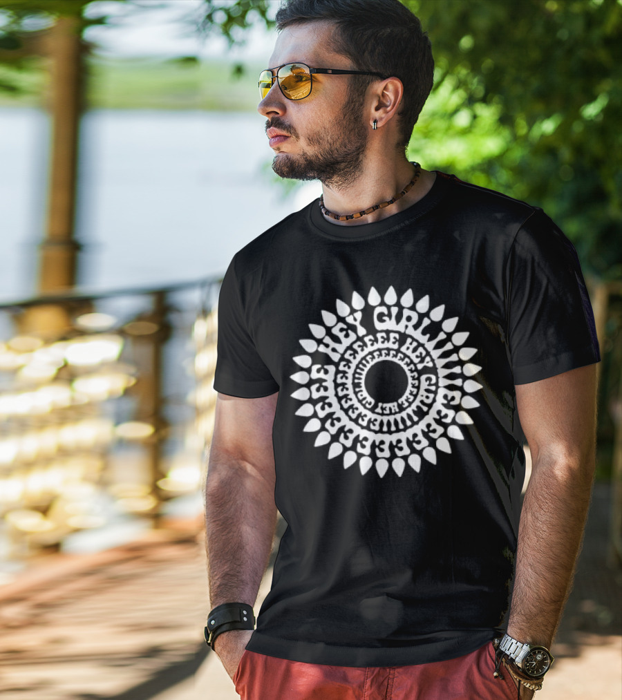 Dropout Hey Girlie Sunflower Pattern Circle Text T-Shirt