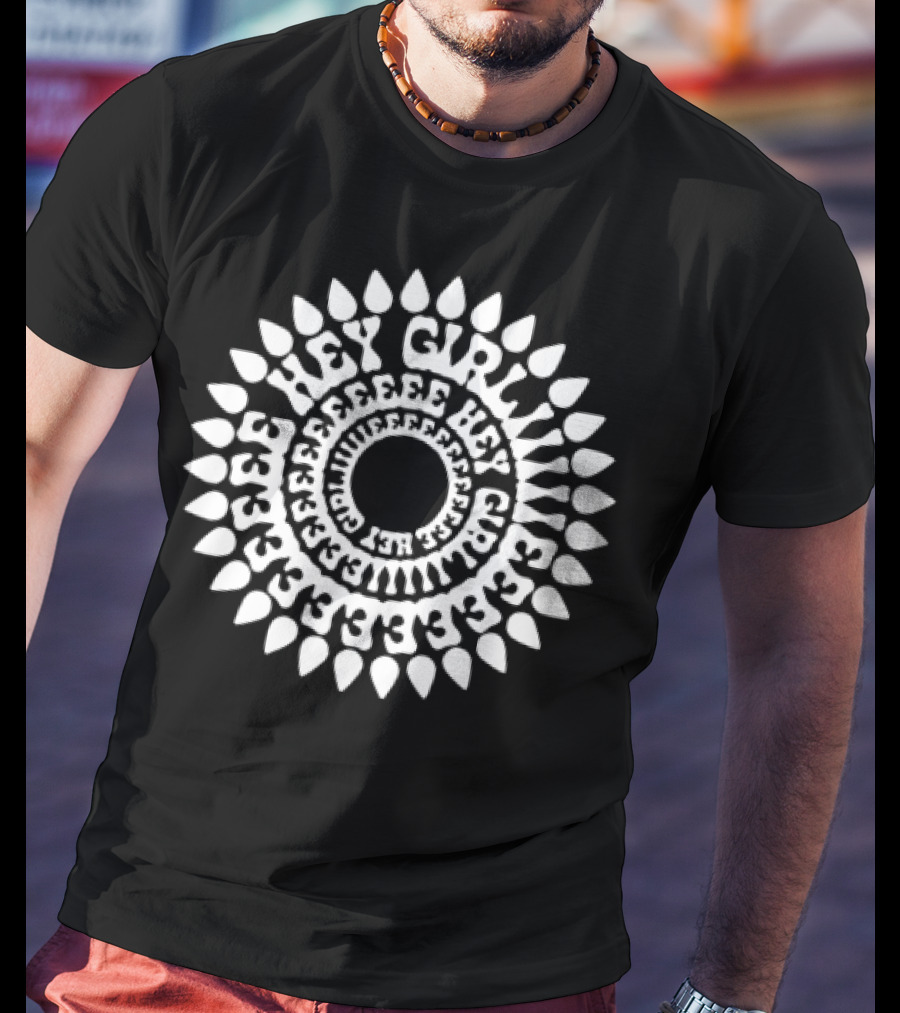 Dropout Hey Girlie Sunflower Pattern Circle Text T-Shirt