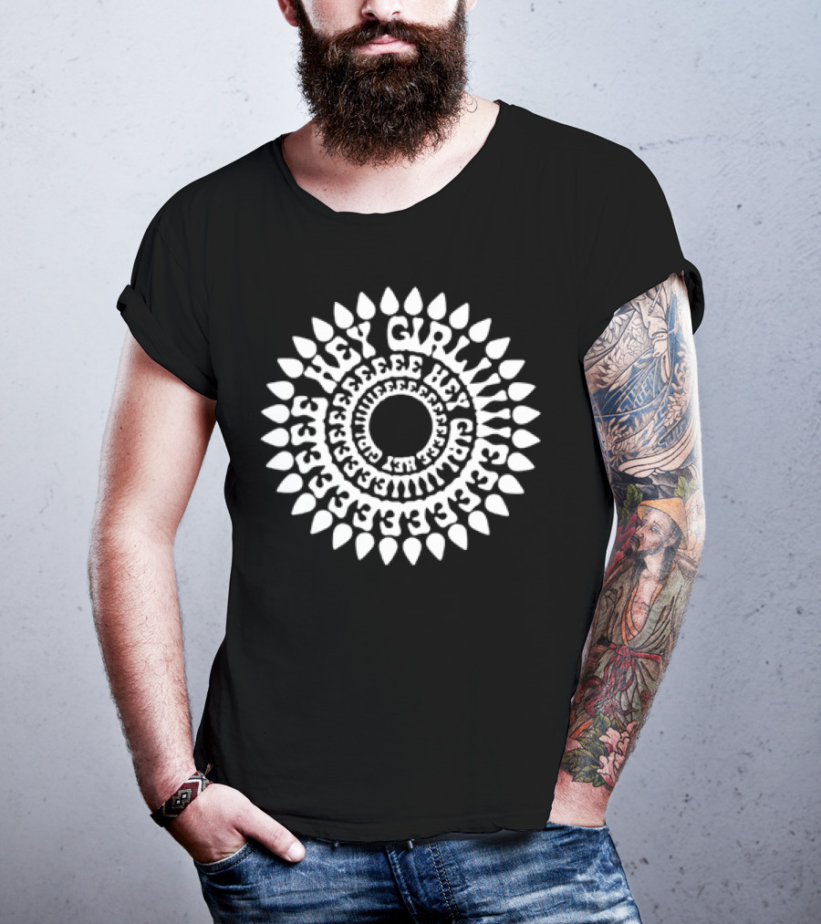 Dropout Hey Girlie Sunflower Pattern Circle Text T-Shirt