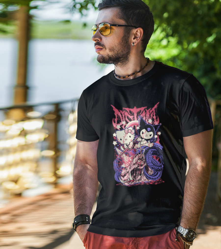 Distant Kitties New Hello Kuromi Gothic Horror Fusion T-Shirt