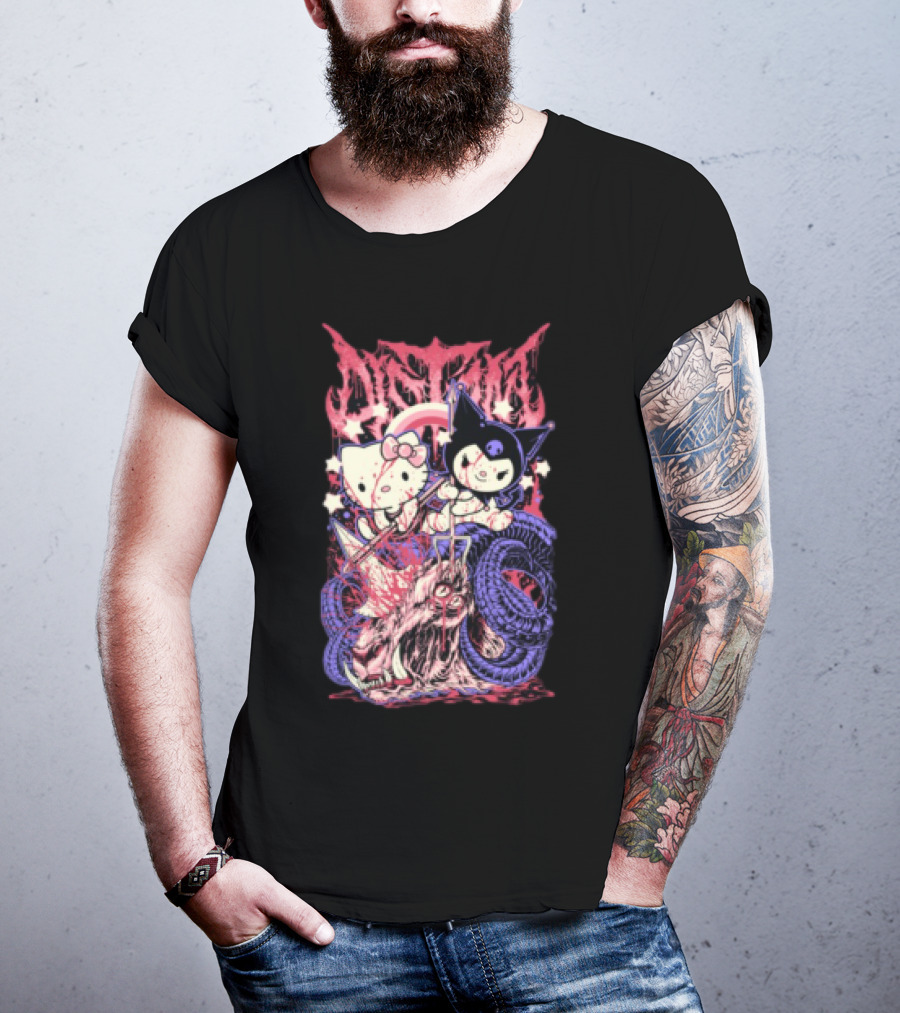 Distant Kitties New Hello Kuromi Gothic Horror Fusion T-Shirt