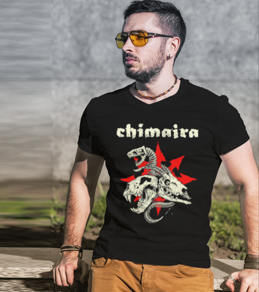 Chimaira Skull Chimairaband Red Star Three-Headed Creature T-Shirt