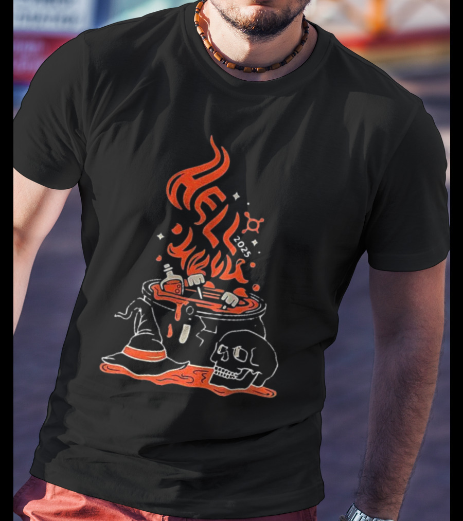 Hell Week 2025 Halloween Witch Skull Cauldron Potion T-Shirt