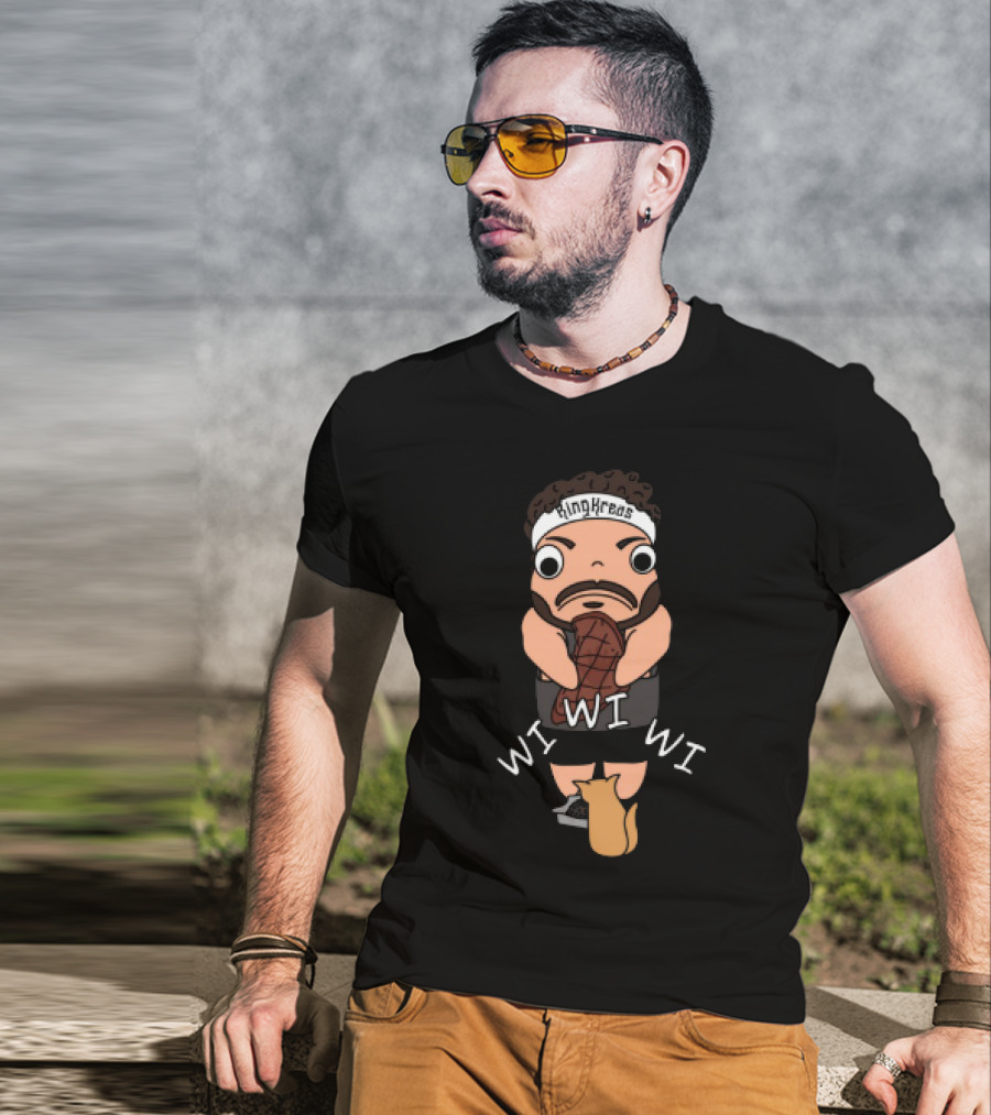 Gabrielaeros King Kreas Wi Wi Wi Funny Character With Cat T-Shirt