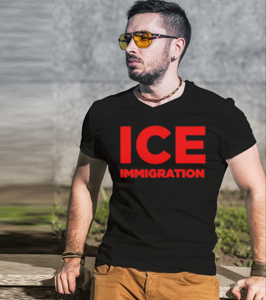 ICE Immigration Bold Red Block Lettering T-Shirt