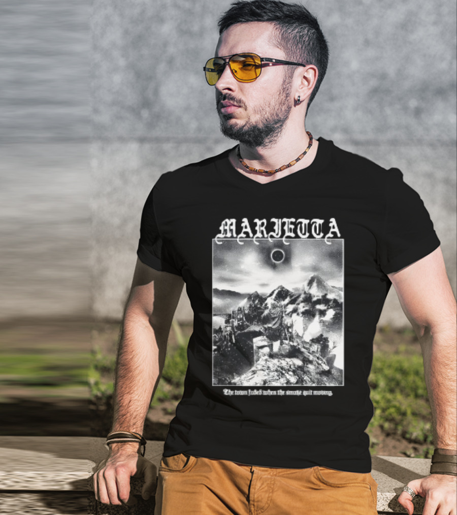 Marietta The Town Faded Eclipse Over Mountains And Town T-Shirt