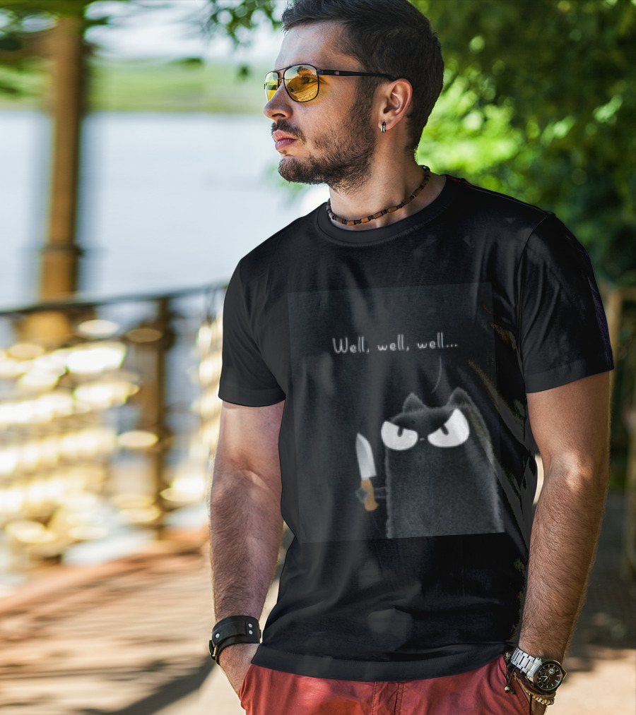 Well Well Well Black Cat With Knife Limited Purrinink T-Shirt