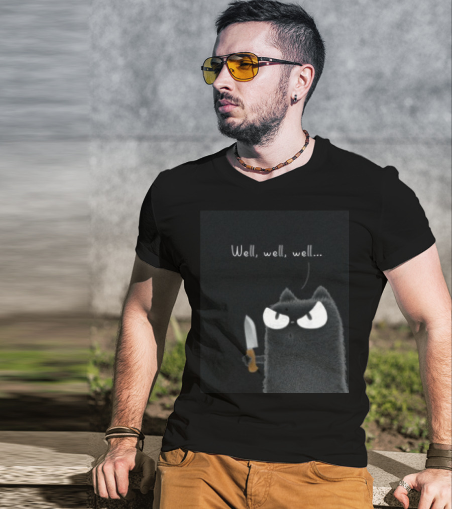 Well Well Well Black Cat With Knife Limited Purrinink T-Shirt
