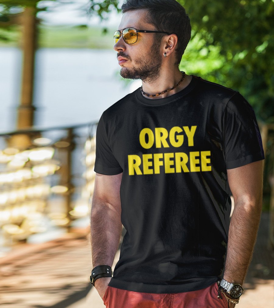 Orgy Referee Black Bold Yellow Text T-Shirt