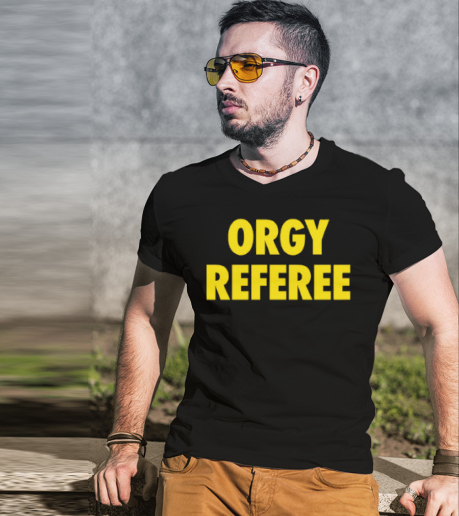 Orgy Referee Black Bold Yellow Text T-Shirt