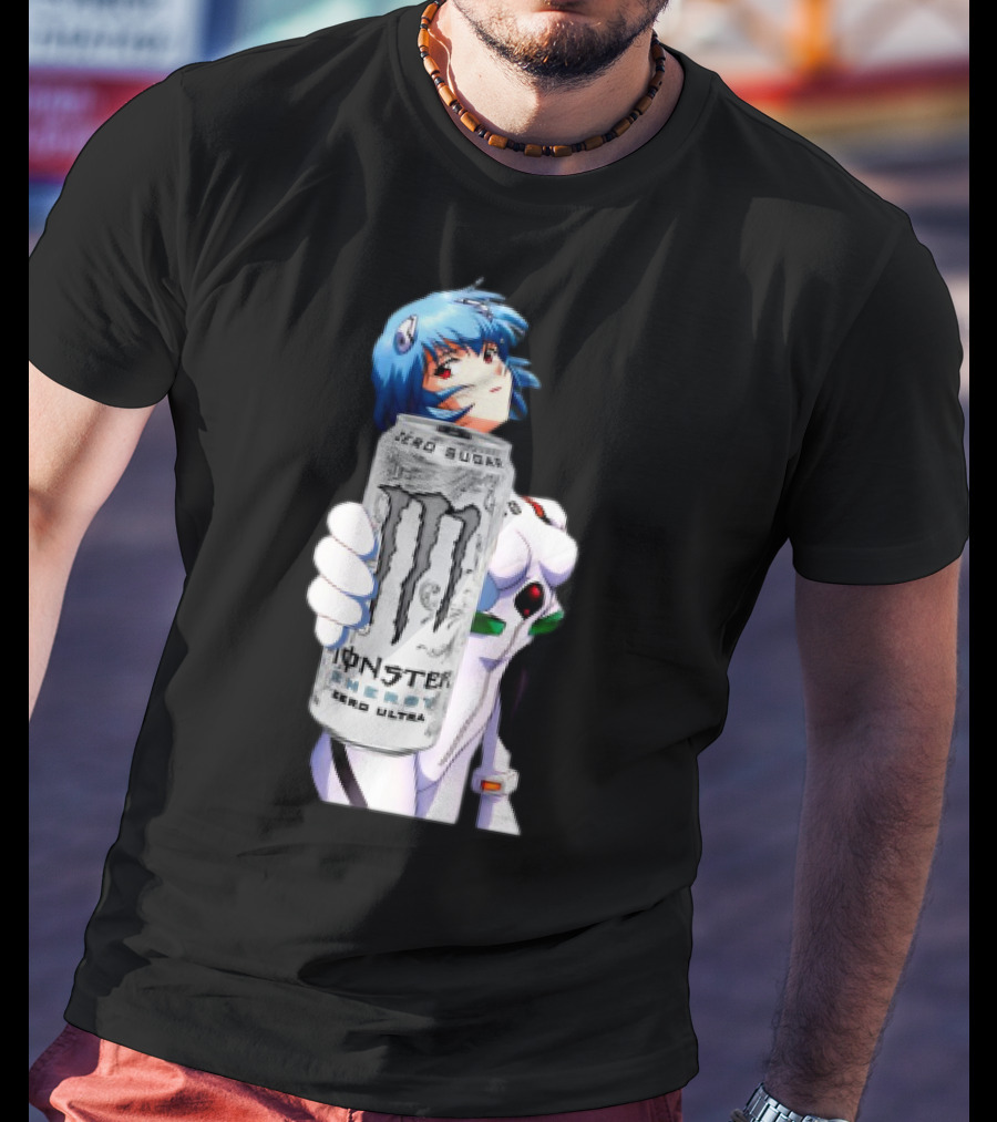 Rei Monster Energy Zero Ultra Crossover With Blue Hair Anime Character T-Shirt