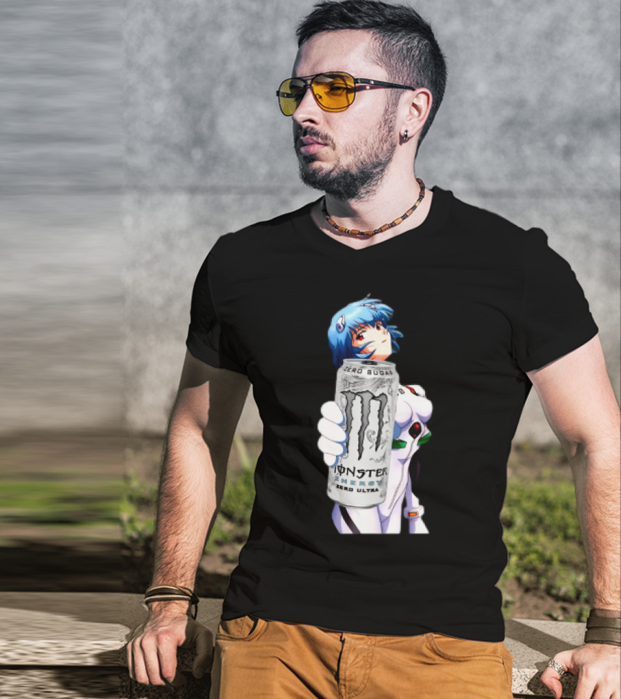 Rei Monster Energy Zero Ultra Crossover With Blue Hair Anime Character T-Shirt