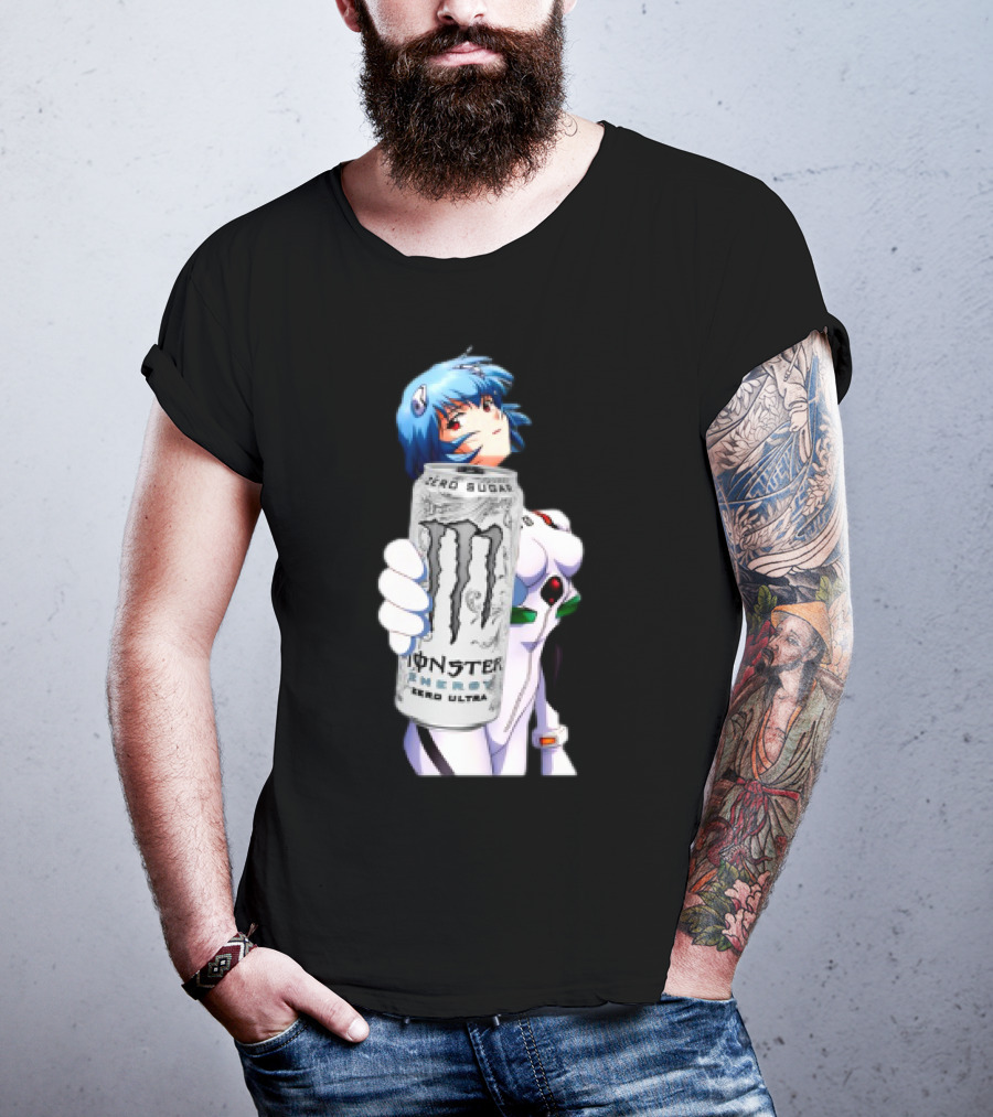 Rei Monster Energy Zero Ultra Crossover With Blue Hair Anime Character T-Shirt