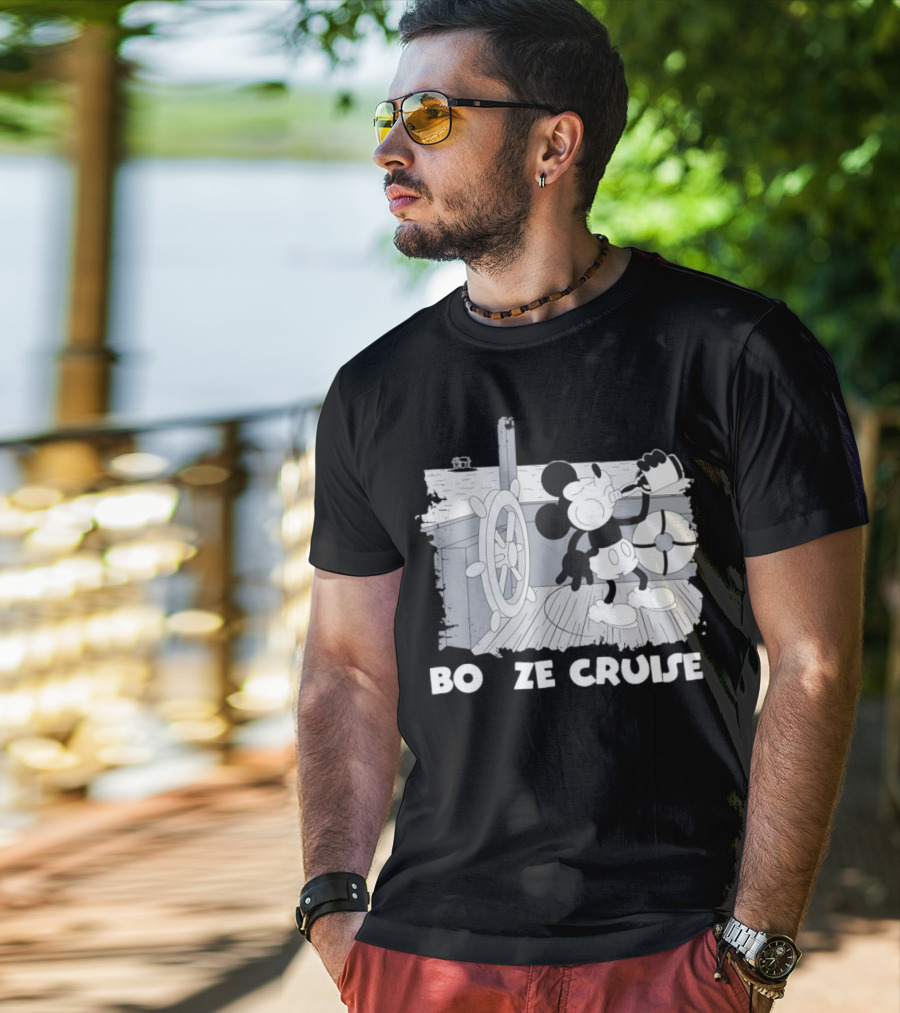 Booze Cruise Cartoon Character With On Vintage Sailing Scene T-Shirt