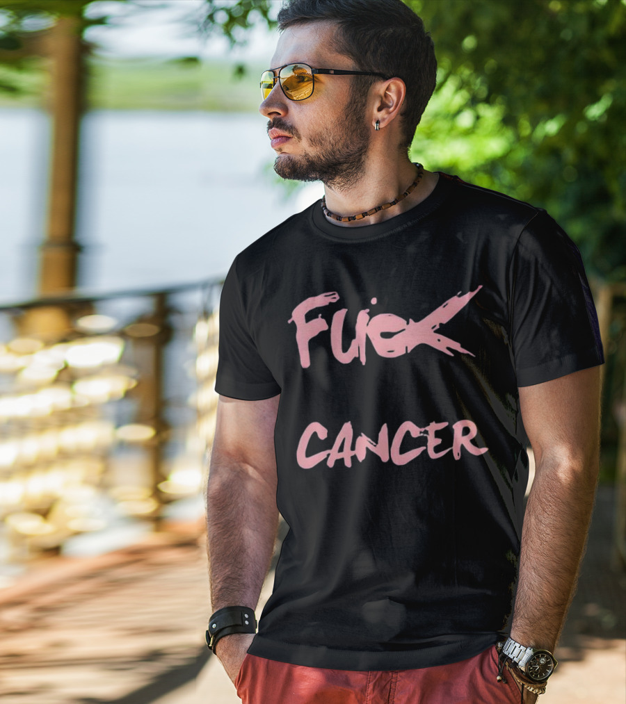 Daren Bates Fuck Cancer Pink Bold Statement T-Shirt