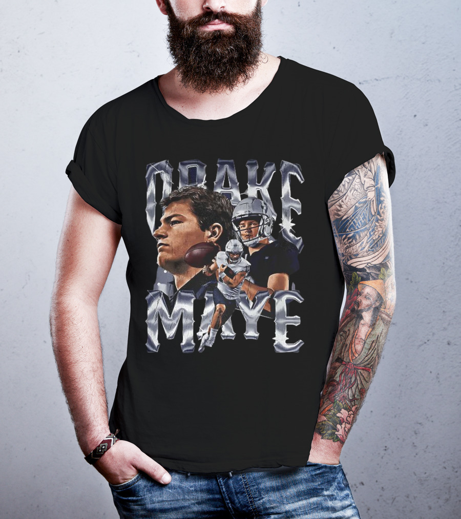Drake Maye Football Player Vintage Bling Style T-Shirt
