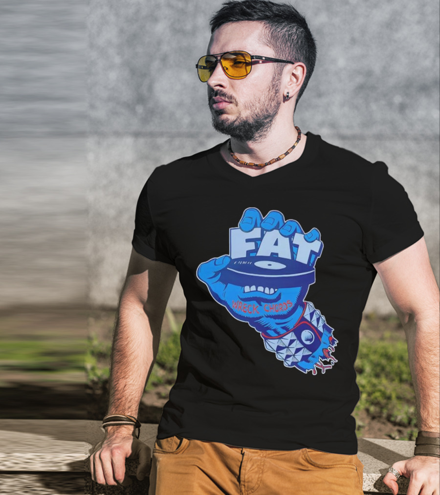 Fat Wreck Chords Blue Zombie Hand Record Design T-Shirt